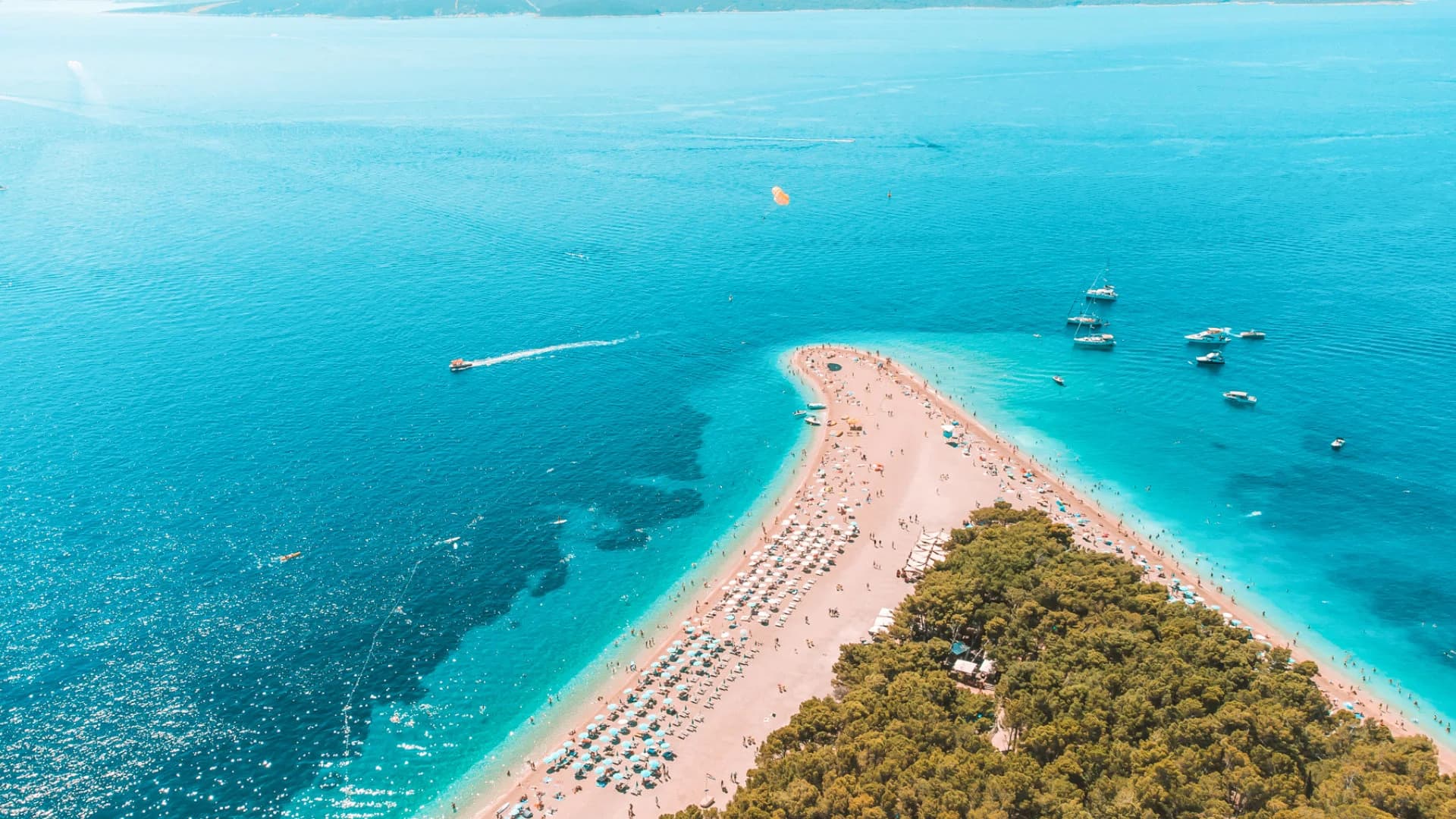 Zlatni Rat from the air, the tip of the Golden Cape bent by the current — Golden Cape, Hvar & Pakleni Islands